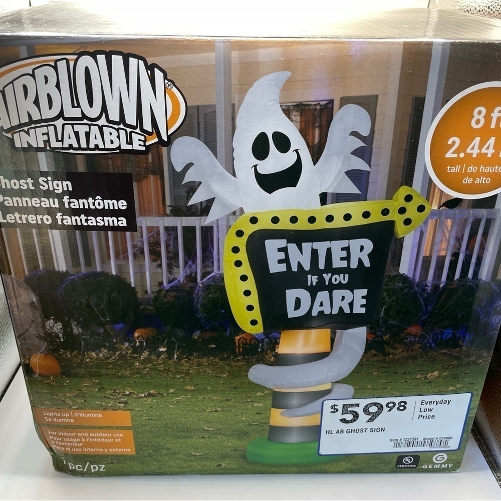 Gemmy Airblown Inflatable ghost trick or treat sign 8 feet tall